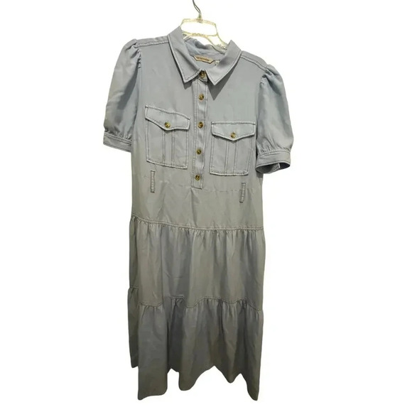 Soft Surroundings Tiered Button-Up Casual Midi Shirt Dress Size S denim - Picture 2 of 10